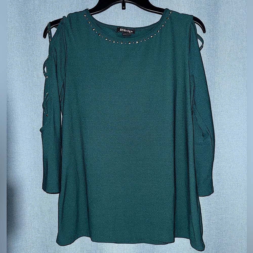 Women's Green Cold Shoulder style Top with Studded Detail